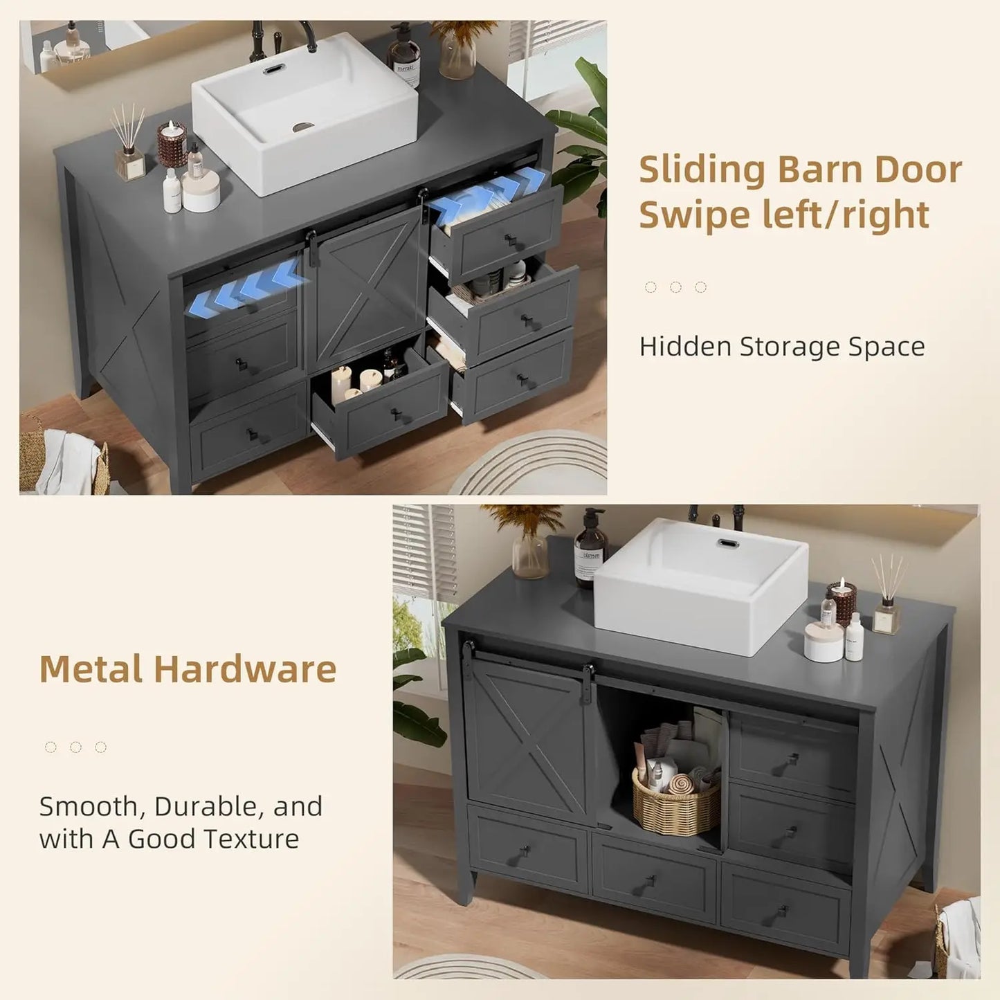Bathroom Vanity With Ceramic Sink Freestanding Farmhouse Barn Door