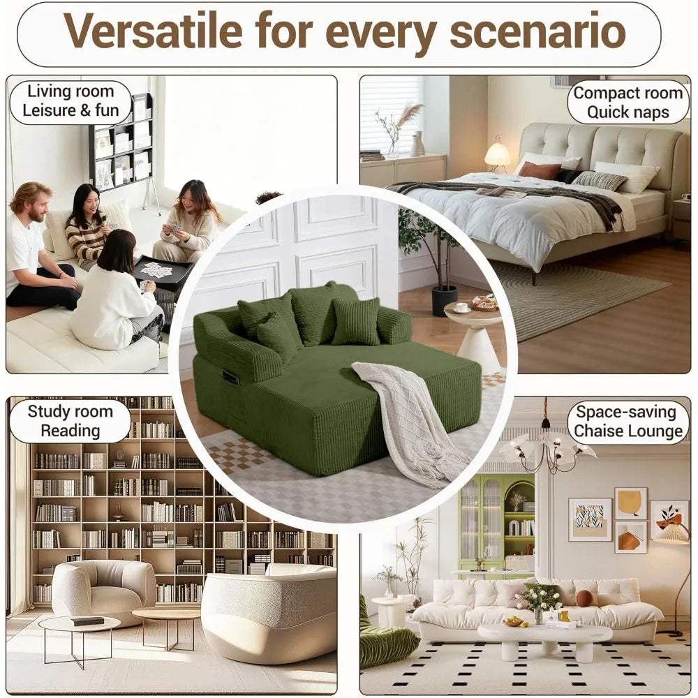 Modern L Shaped Corduroy Chaise Lounge Sofa Bed With Arms