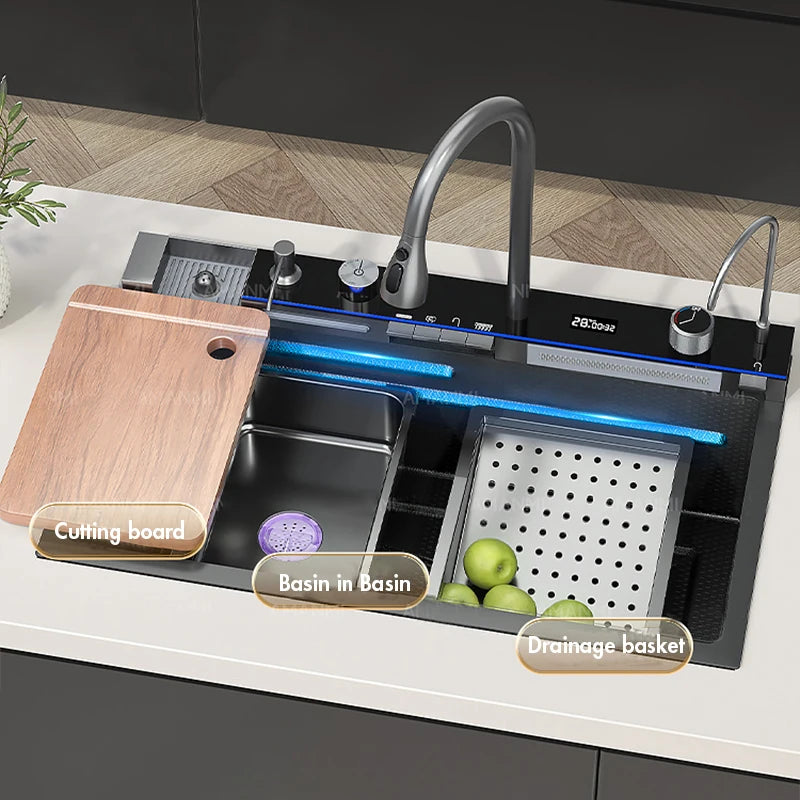 MYQualife 304 Stainless Steel Waterfall Kitchen Sink Faucet Set