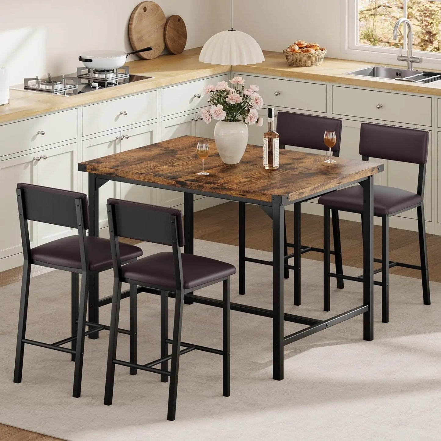 HiMISS 5 Piece Dining Table Set with Upholstered Chairs