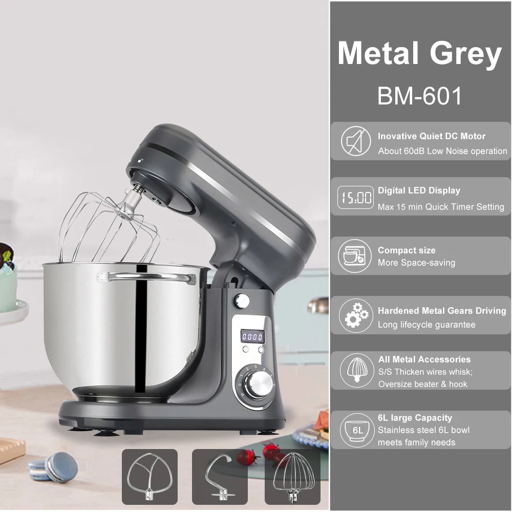 Biolomix 1200W 6 Speed Stand Mixer with 6L Bowl Tilt Head