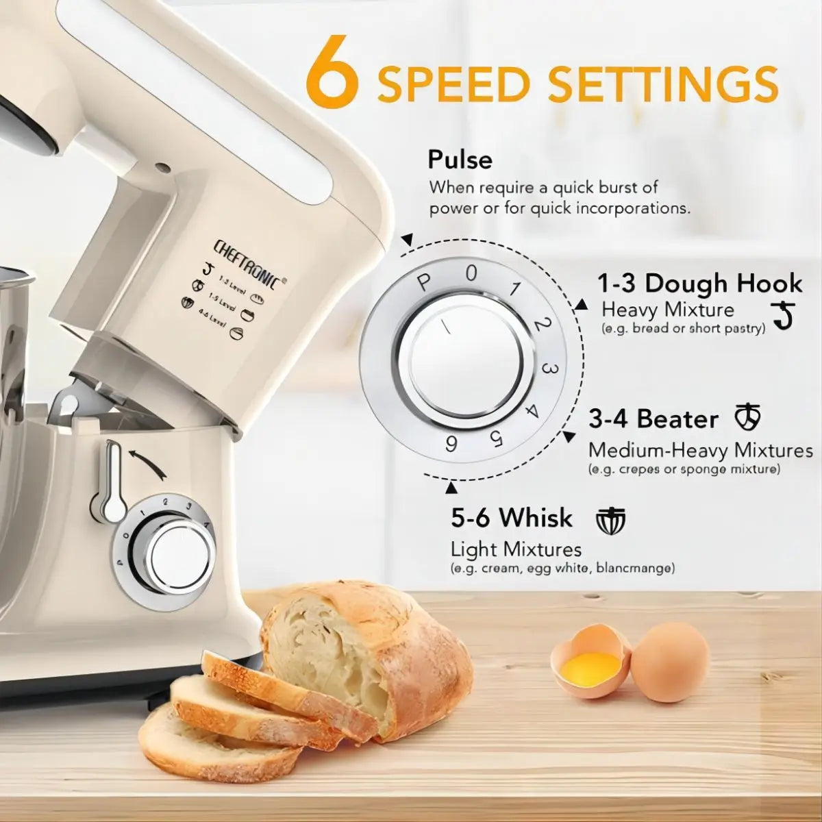 Cheftronic Tilt Head Stand Mixer With Stainless Steel Mixing Bowl
