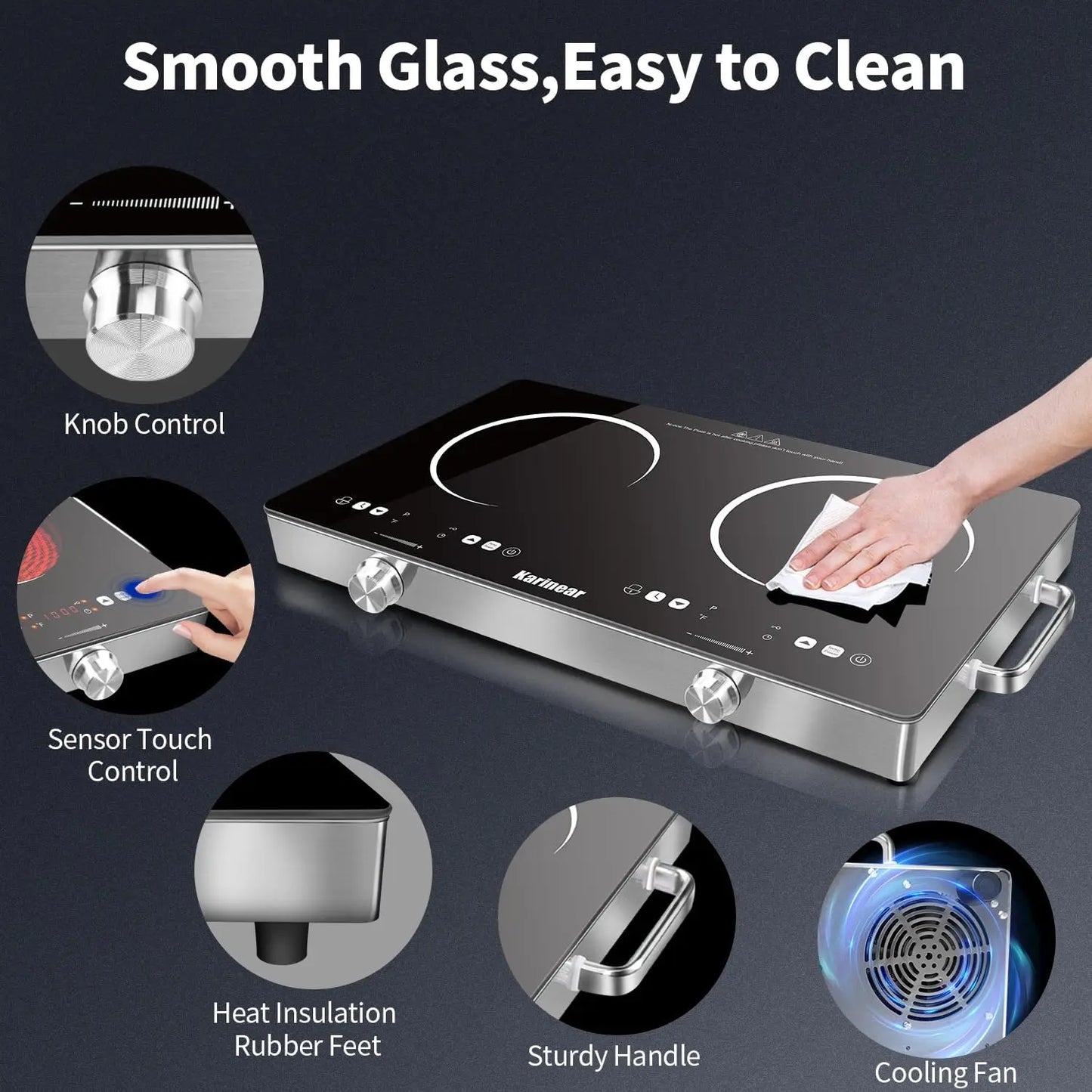 Karinear Ceramic Hob Two Zones 3200W With Safety Lock