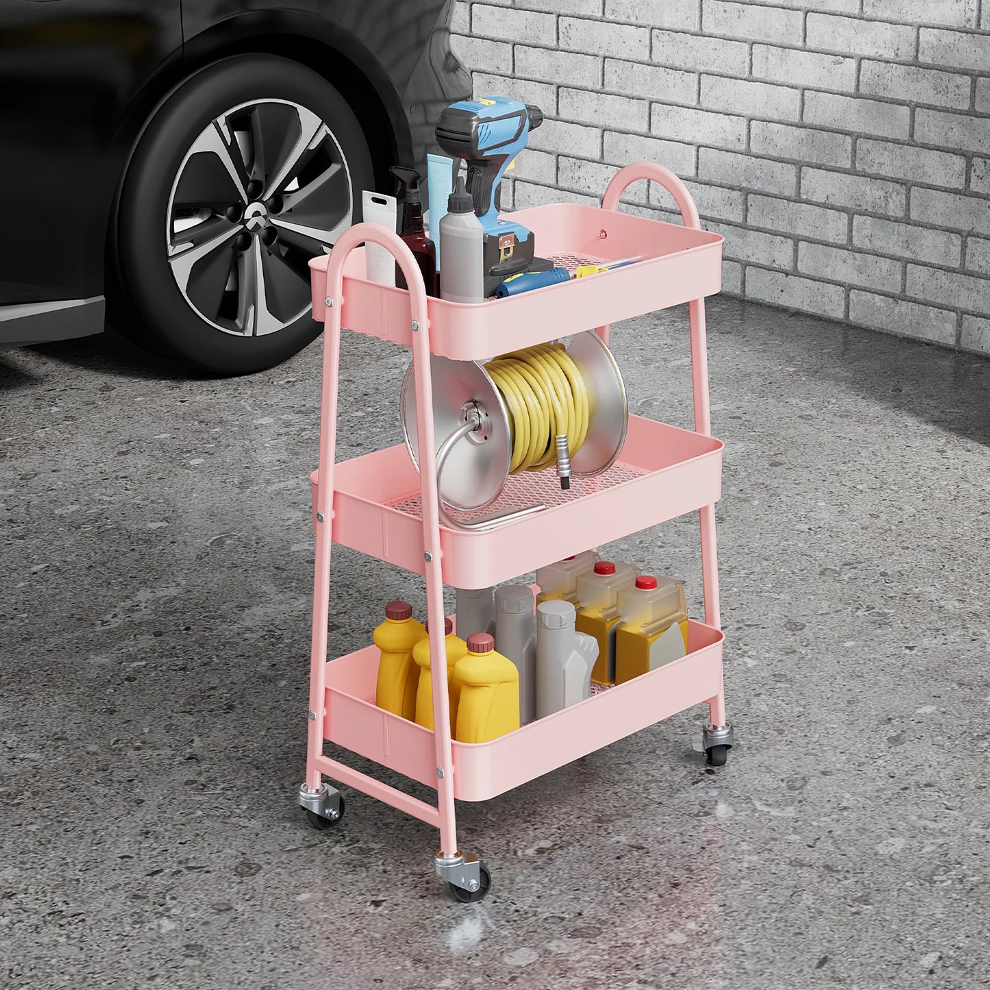 JHK 3 Tier Metal Kitchen Storage Cart With Lockable Wheels