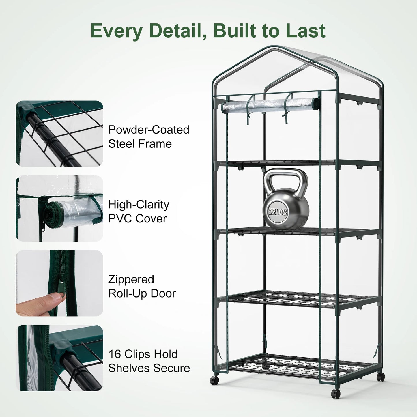 Portable Four Tier Greenhouse On Wheels For Indoor Outdoor Gardening