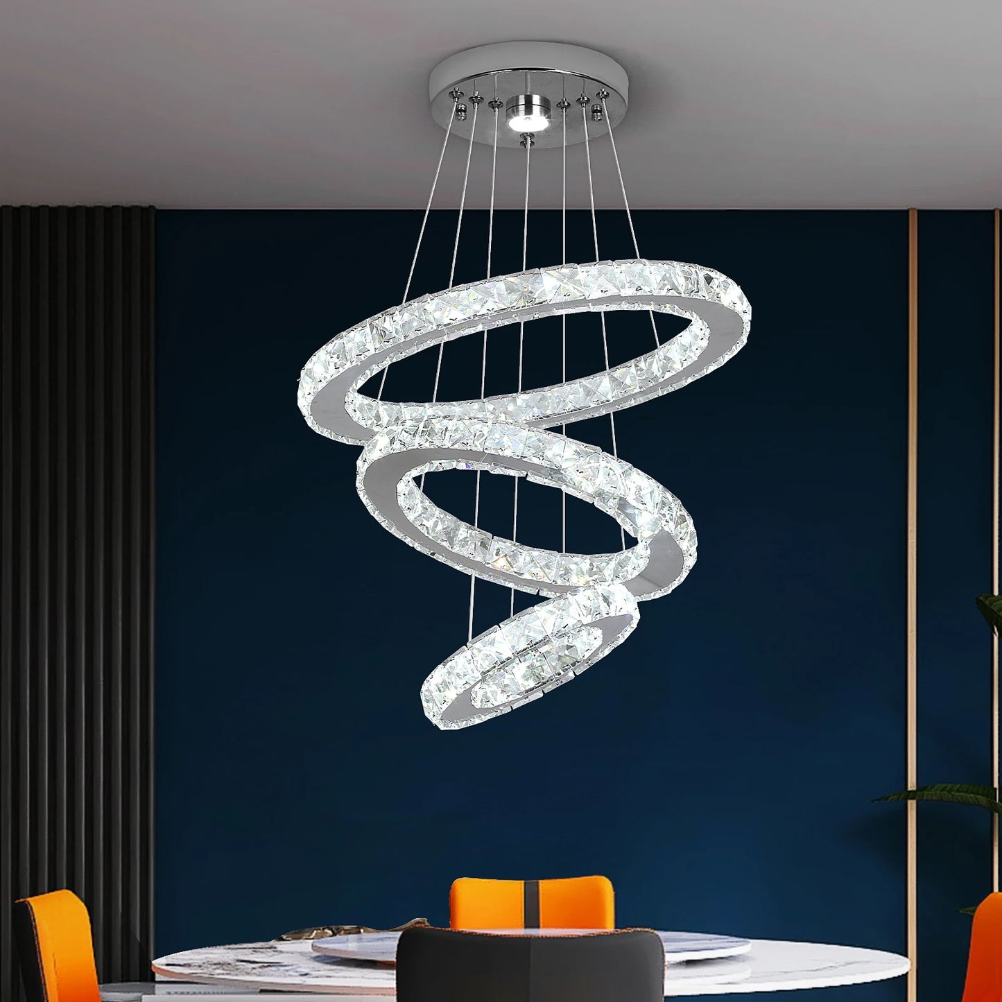 GreeLustr Modern Pendant Crystal Chandelier Ring Lighting Fixture