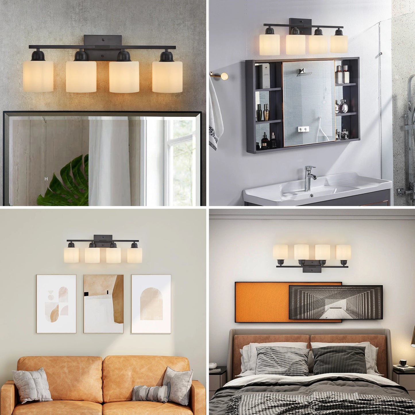 ARLGSITE Four Light Bathroom Vanity Fixtures Over Mirror Frosted Glass
