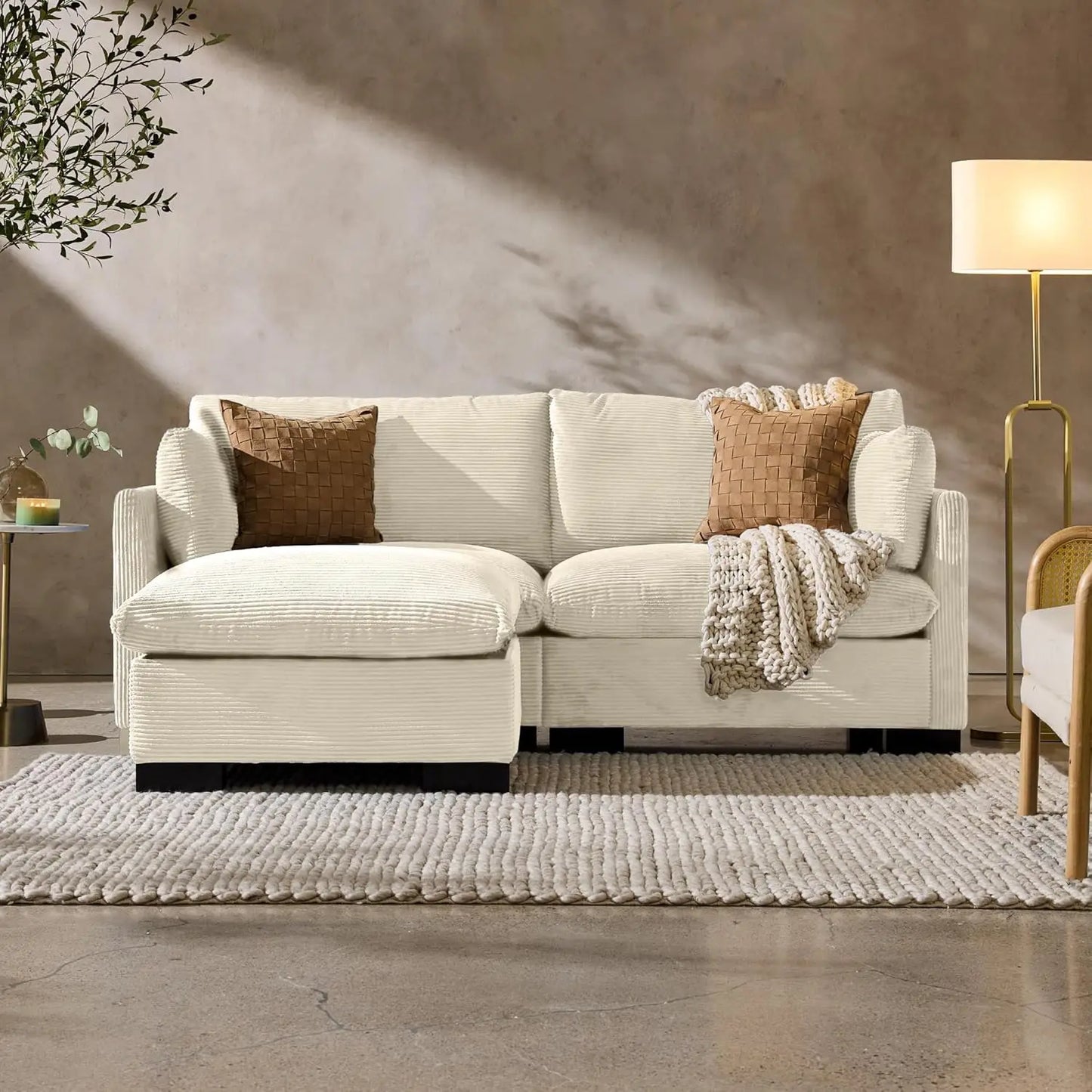 Modern Corduroy Loveseat With Removable Cover And Solid Wood Frame