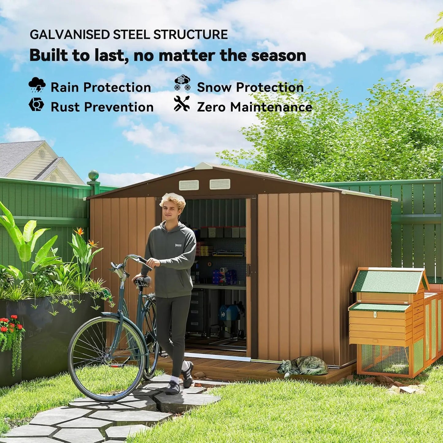 GELU Metal Storage Shed With Foundation Kit And Lockable Doors