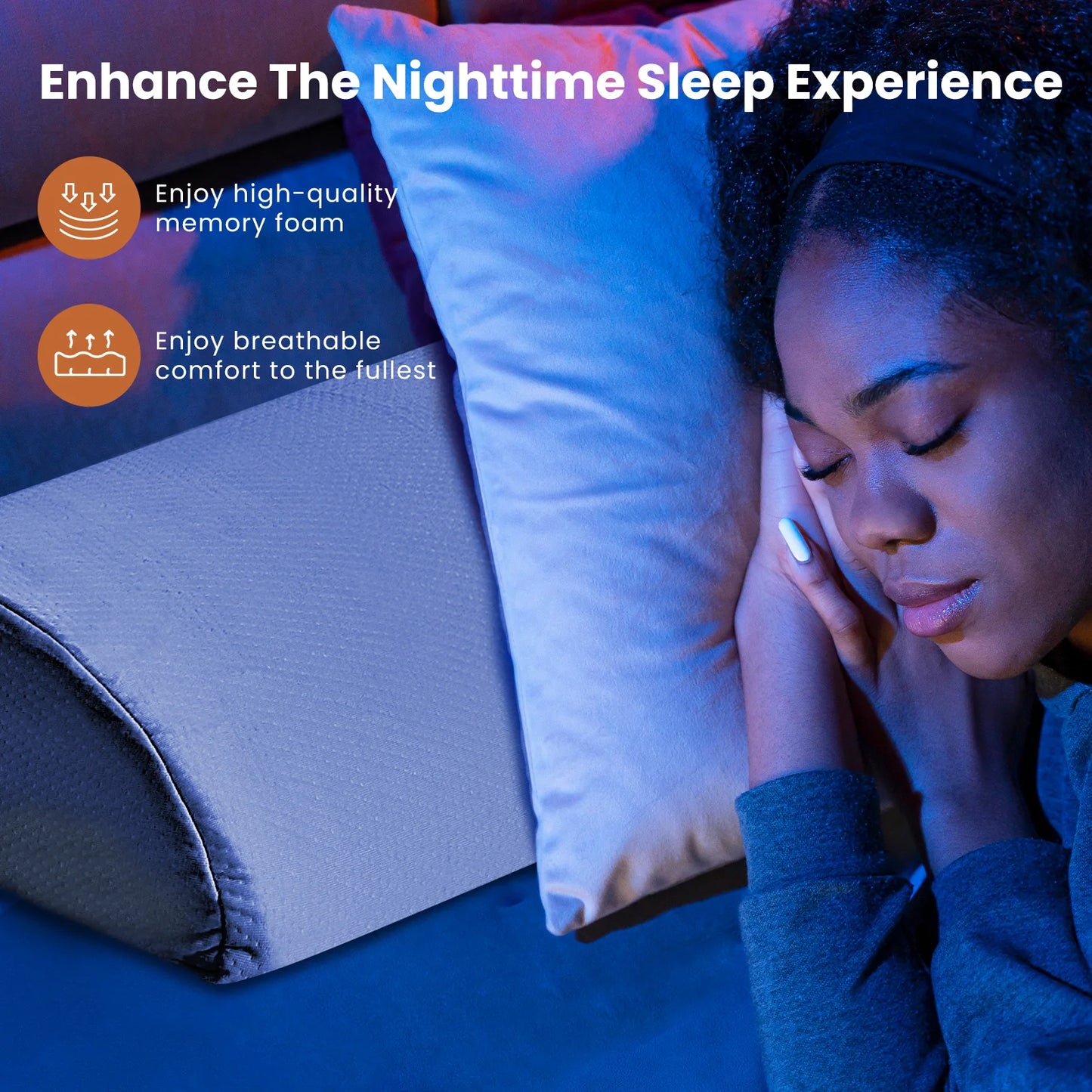 JHK Memory Foam Wedge Pillow Ventilated Neck Support With Removable Cover