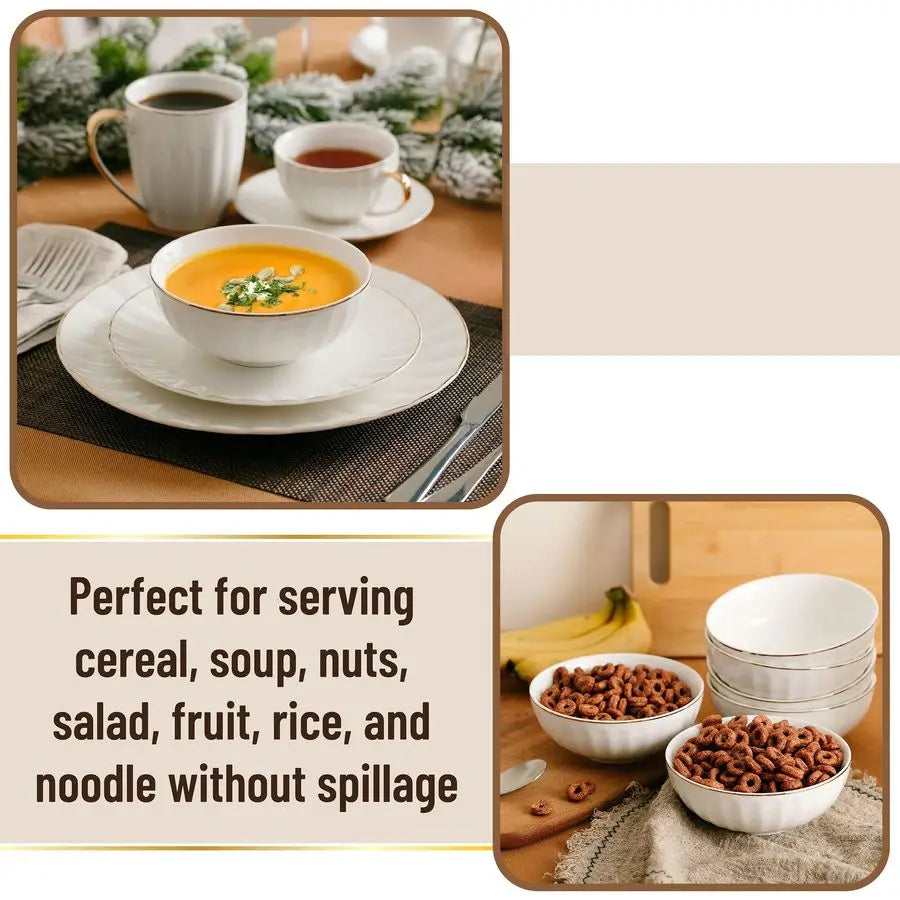 Porcelain Cereal Bowls With Metallic Trim Set Of 6