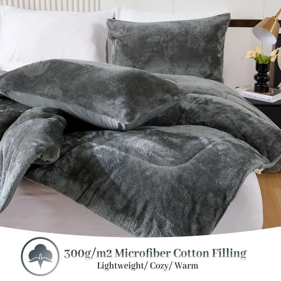 Faux Fur Comforter Set Plush Ultra Soft Bedding For Winter