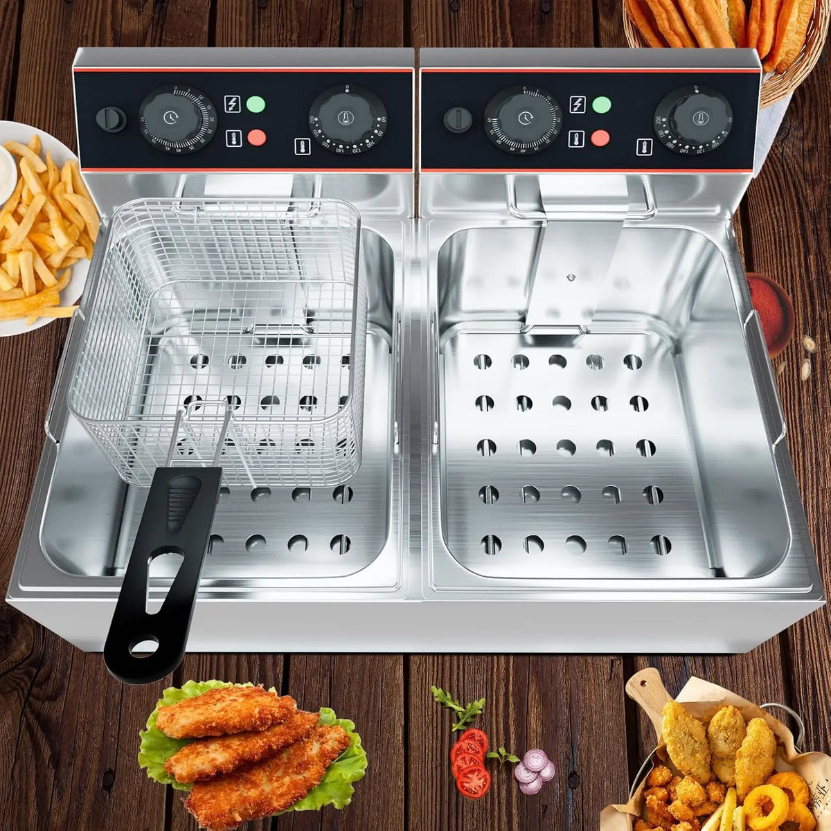 Acekool Commercial Electric Deep Fryer With Dual Baskets