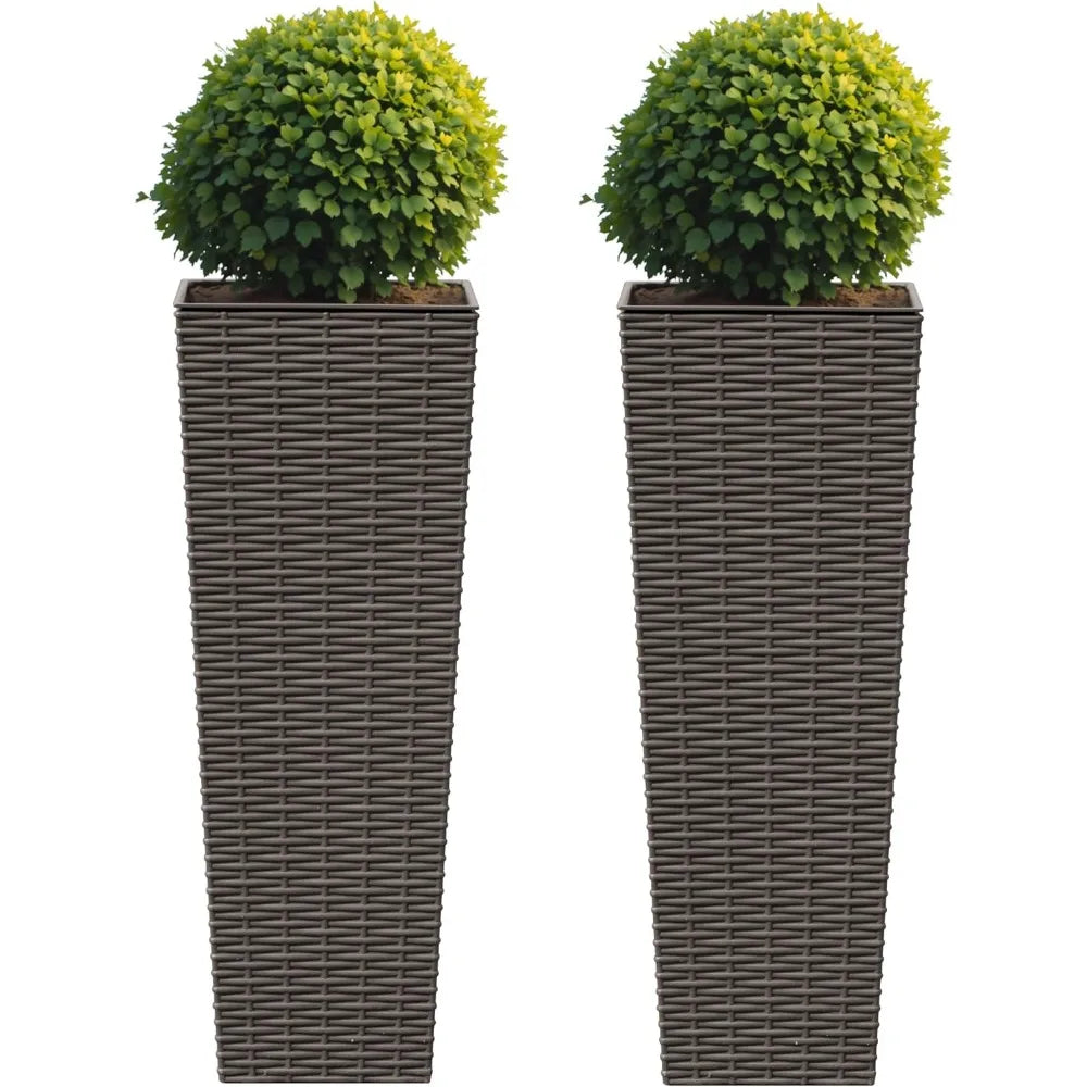 Resin Rattan Design Planters Set of 2 Durable Weather Resistant