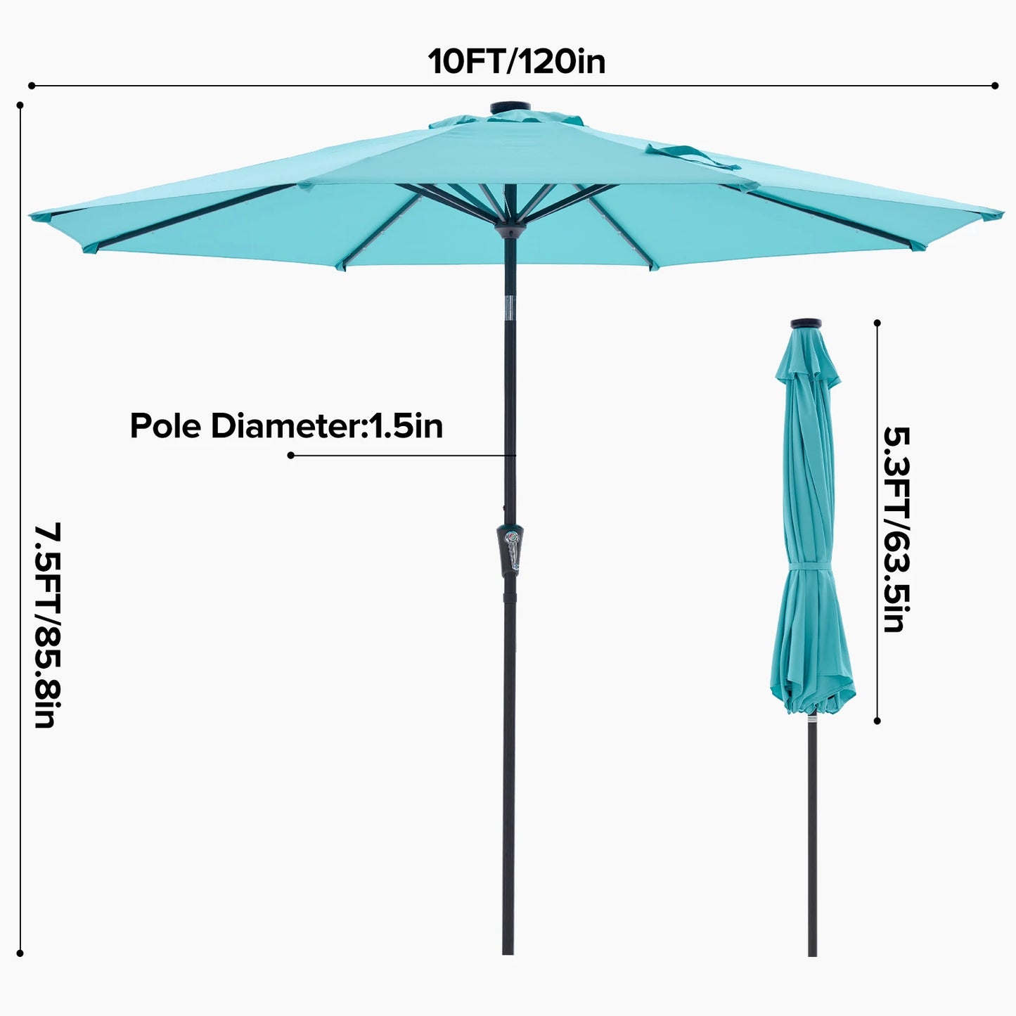 JHK Solar LED Patio Umbrella With Tilt Crank Lights