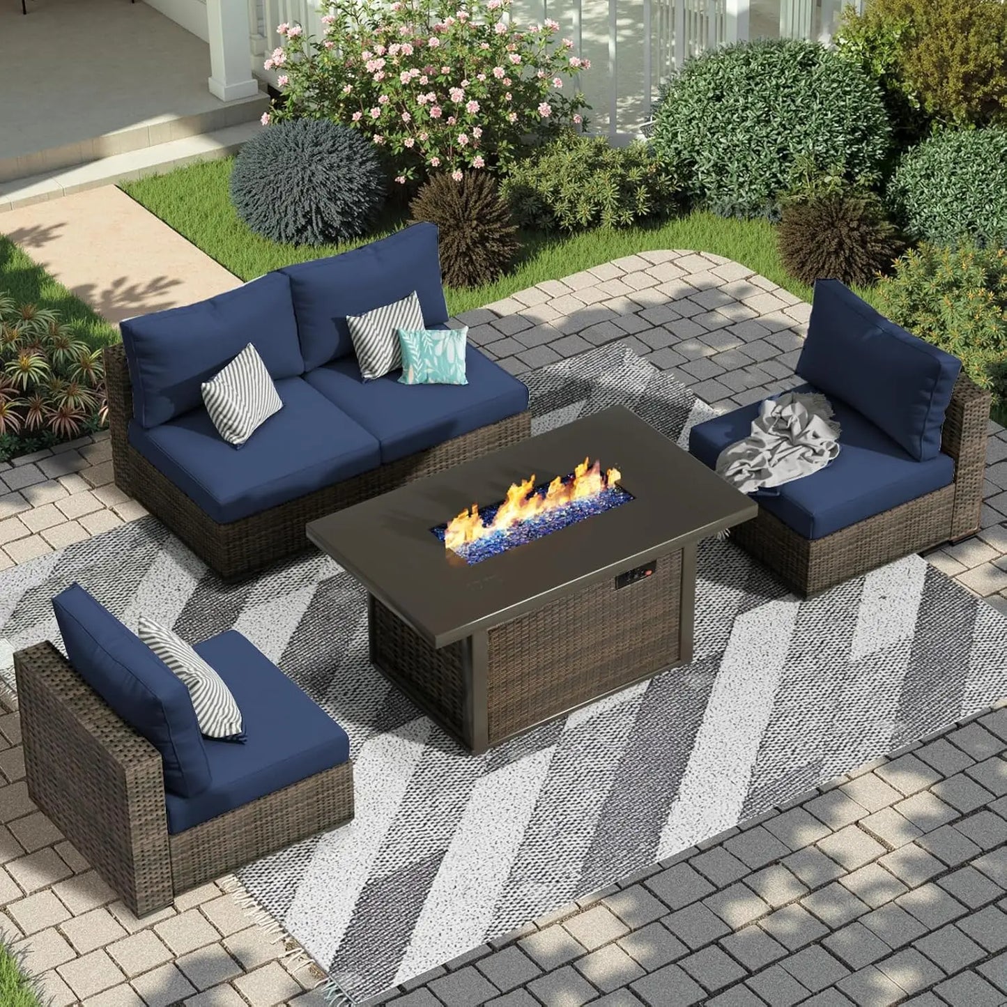 Outdoor Patio Furniture Set With Fire Pit Table And Sectional