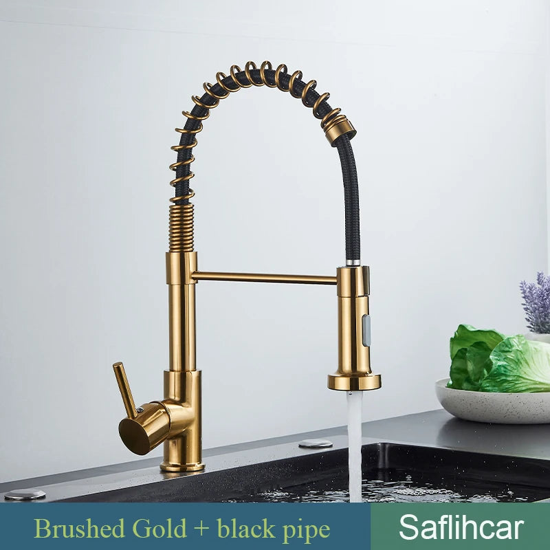 SAFLIHCAR Kitchen Sink Faucet With Single Handle Pull Down Sprayer