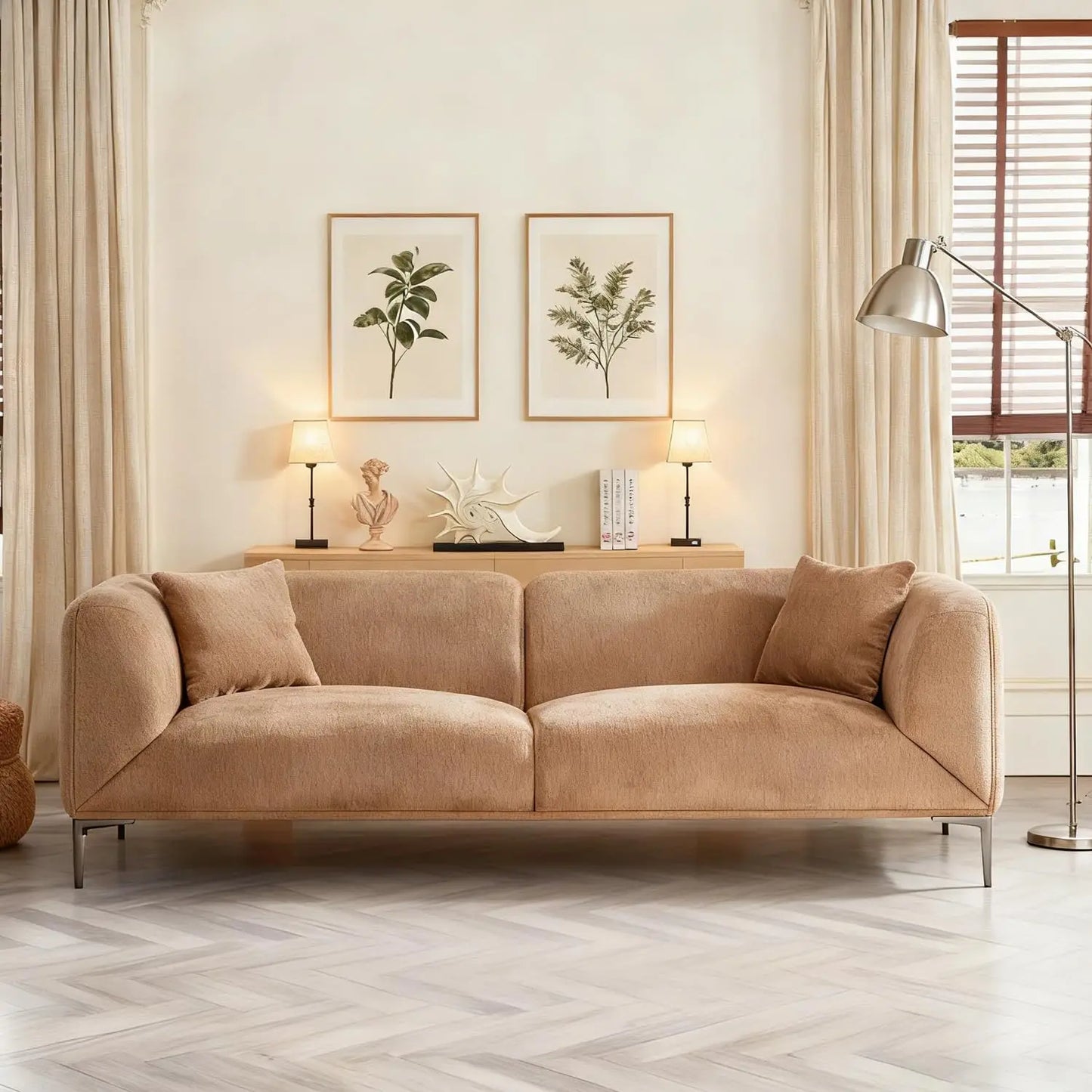 Modern Curved Fabric Sofa With Memory Foam Upholstery