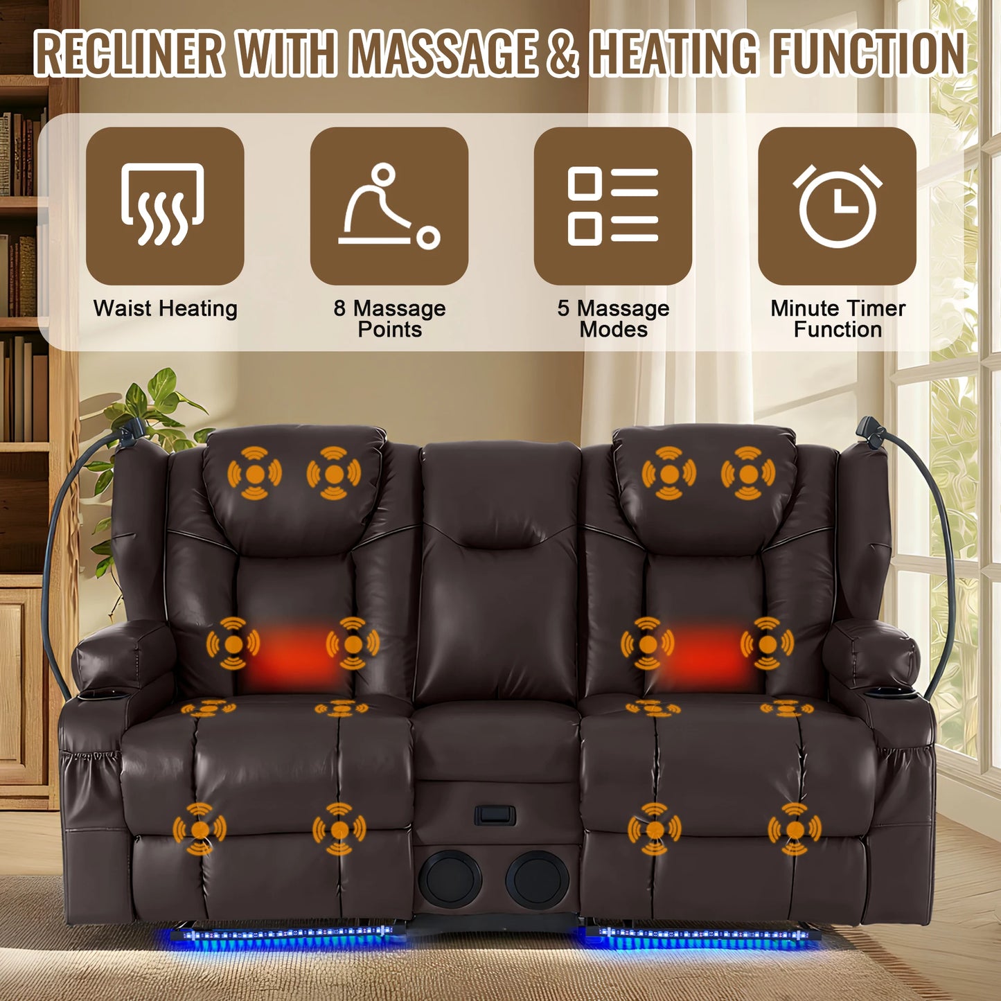 Redlife Loveseat Electric Recliner Sofa Dual Motor Massage For Seniors