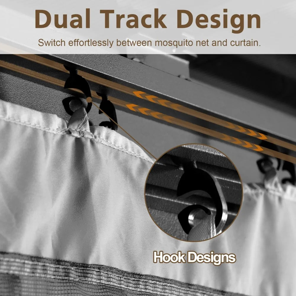 DUOFU Wall Mounted Gazebo Hardtop Metal Frame With Curtains Patio