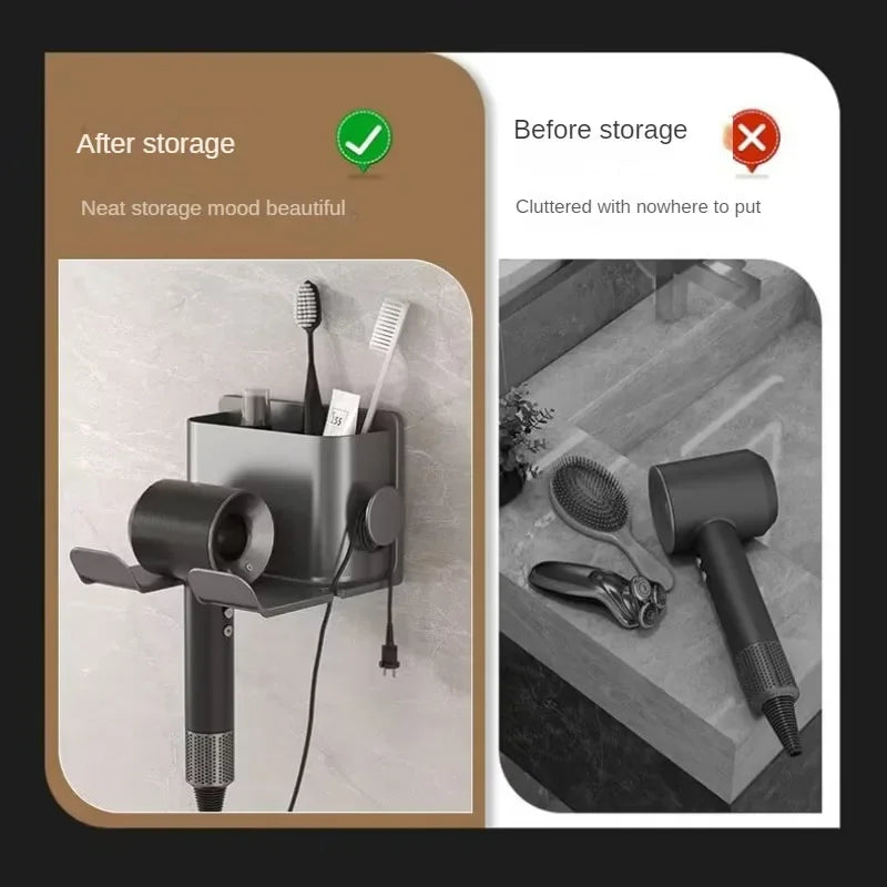 Wall Mounted Hair Dryer Holder And Straightener Stand Bathroom Organizer