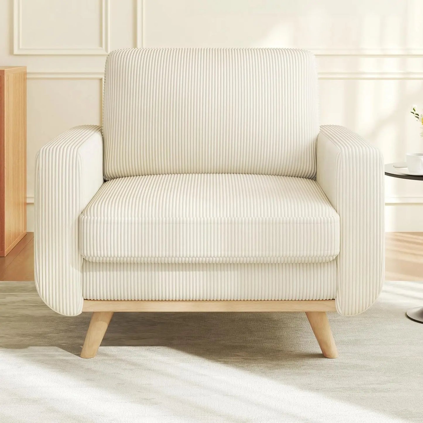 HUANZHUANG Modern Loveseat Sofa Corduroy Fabric Wood Frame Spring Cushion