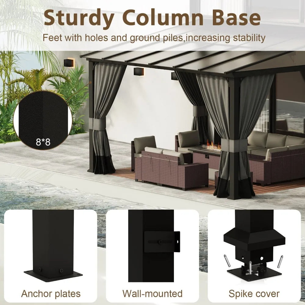 DUOFU Wall Mounted Gazebo Hardtop Metal Frame With Curtains Patio