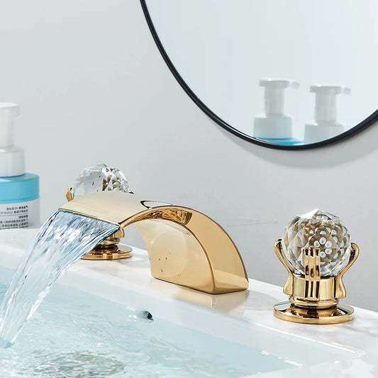 Quyanre LED Widespread Bathroom Faucet Waterfall Lavatory Tap Single Handle