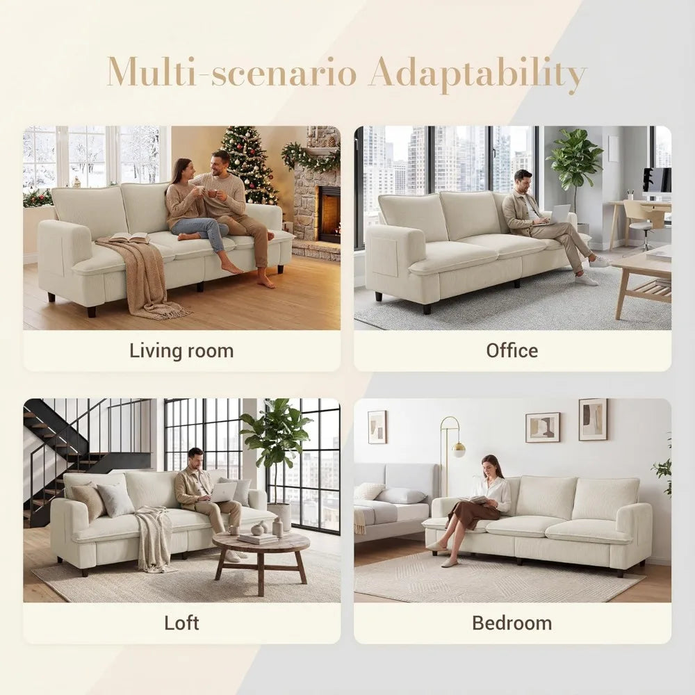 Corduroy 3 Seater Sofa Couch Deep Seat Modern Living Room