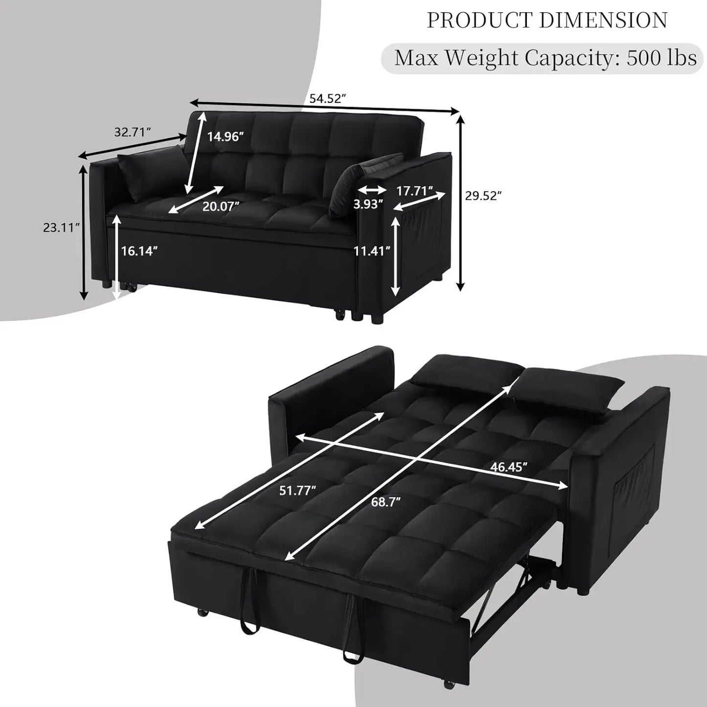 HUANZHUANG 3 In 1 Convertible Sleeper Sofa Bed Futon Couch