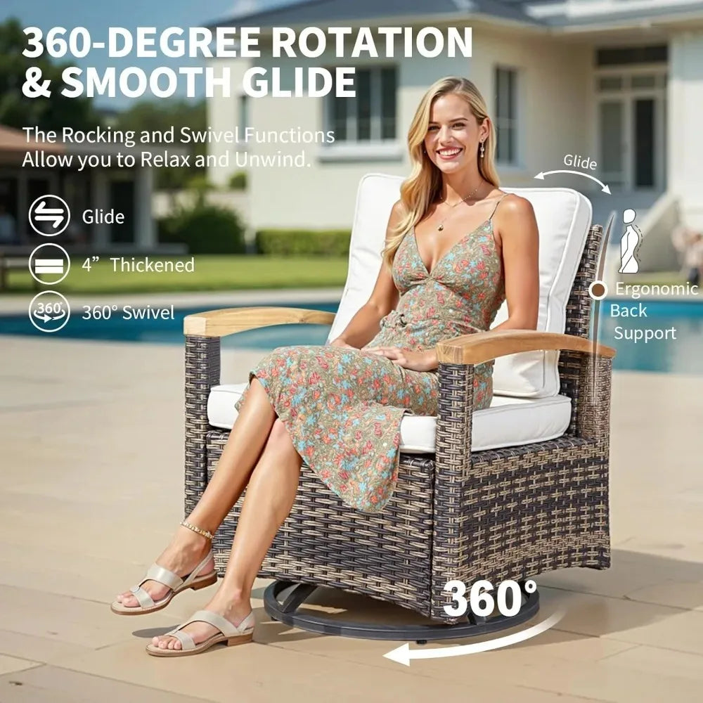 Outdoor Wicker Patio Furniture Set Swivel Rocker Chairs