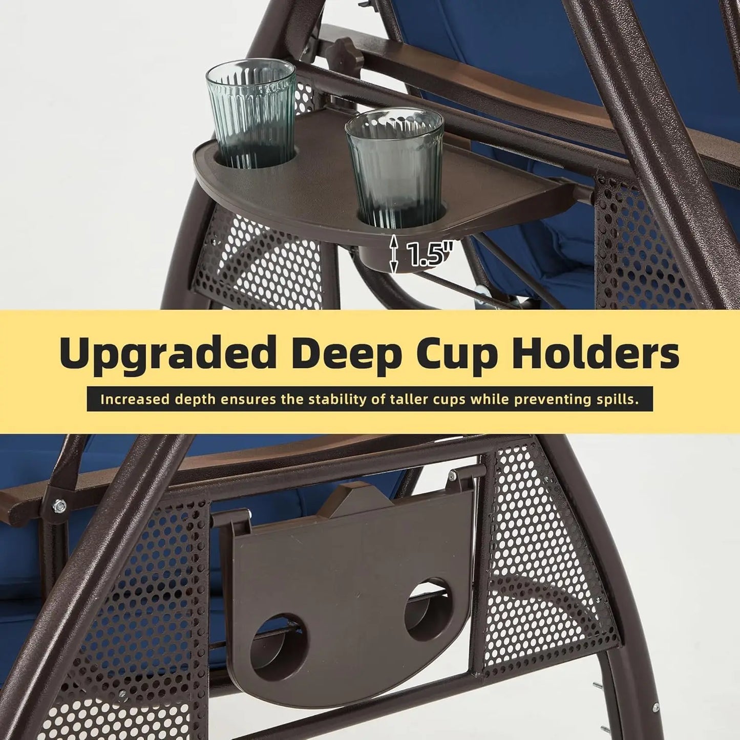 Porch Swing With Adjustable Canopy Cushion Weather Steel Frame