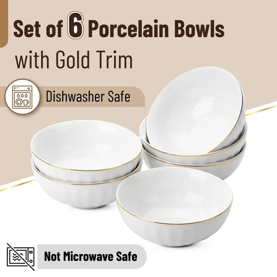 Porcelain Cereal Bowls With Metallic Trim Set Of 6