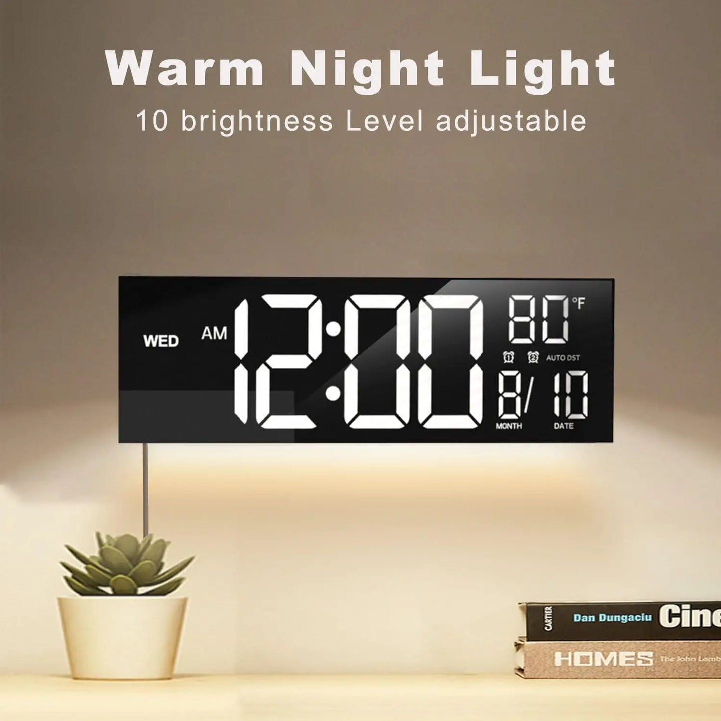 Digital Wall Clock Remote Timer Alarm Big LED Screen 8 RGB Colors Temperature