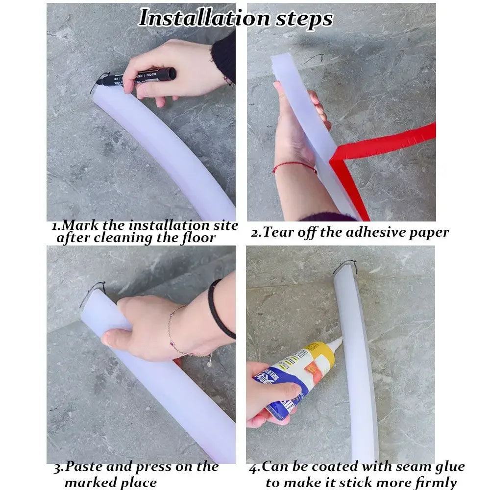 Silicone Water Stopper Self Adhesive Bendable Shower Dam Barrier