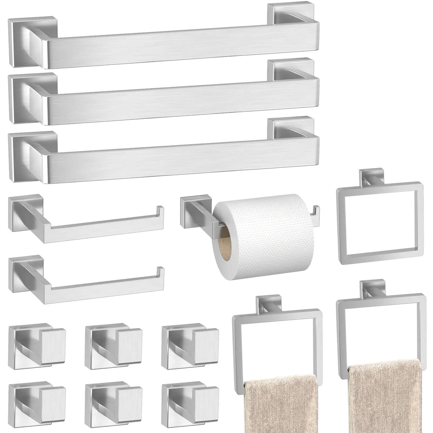 XIUWO 5-Piece Bathroom Hardware Set Stainless Steel Towel Bar Racks