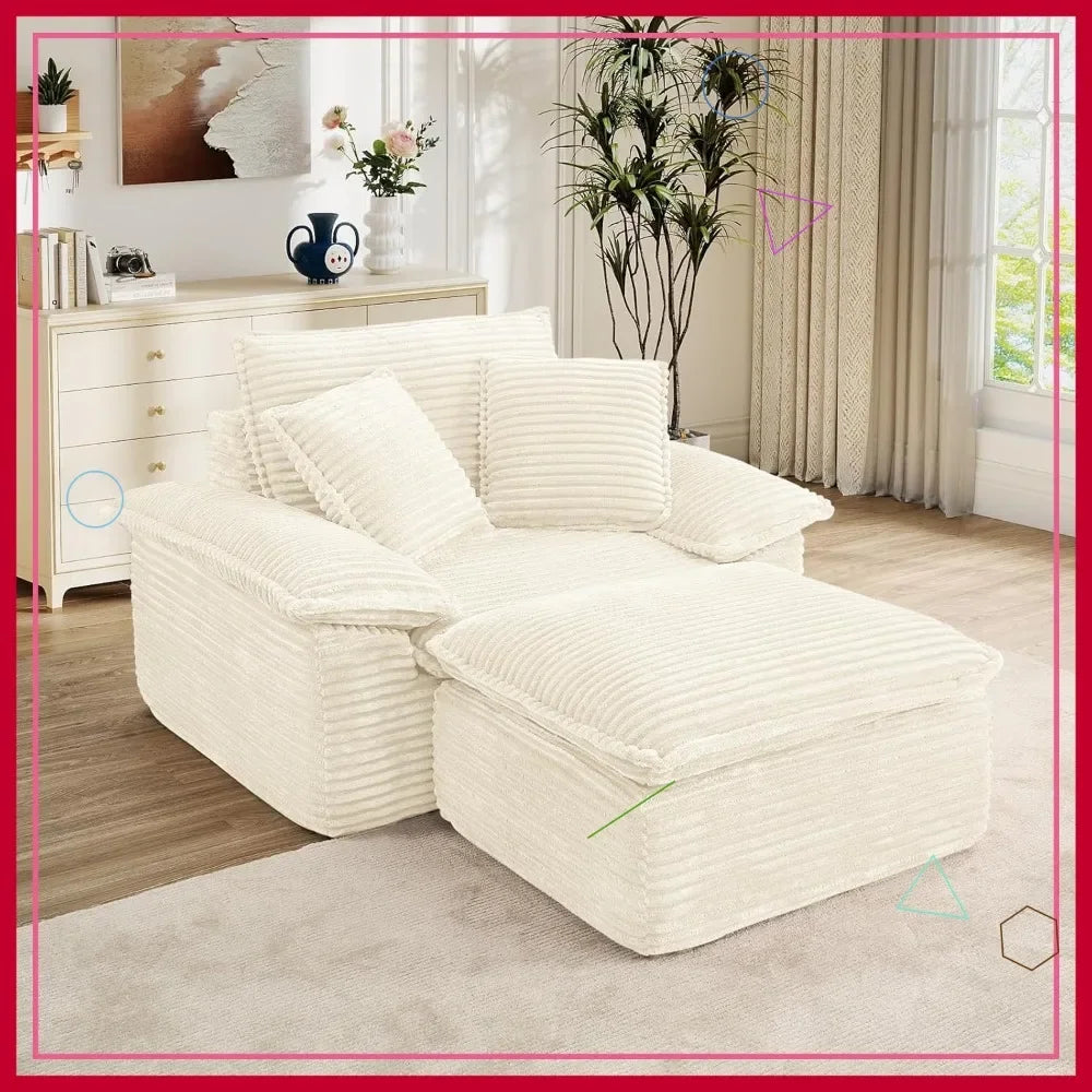 Oversized Corduroy Chaise Lounge Chair With Ottoman No Assembly Needed