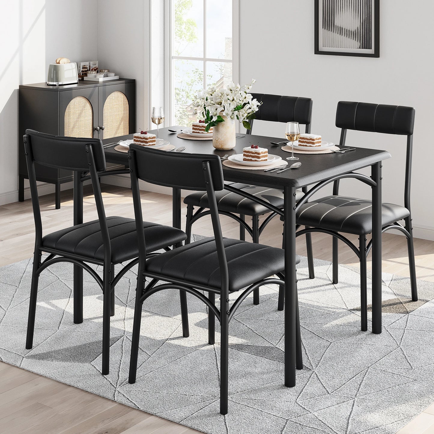 HiMISS Dining Table Set For 4 With Upholstered Chairs