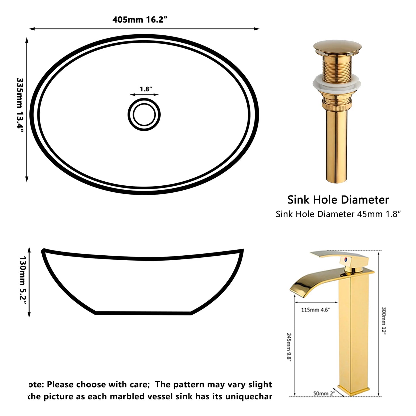 MEKKHALA Ceramic Vessel Sink Set With Waterfall Faucet For Bathroom