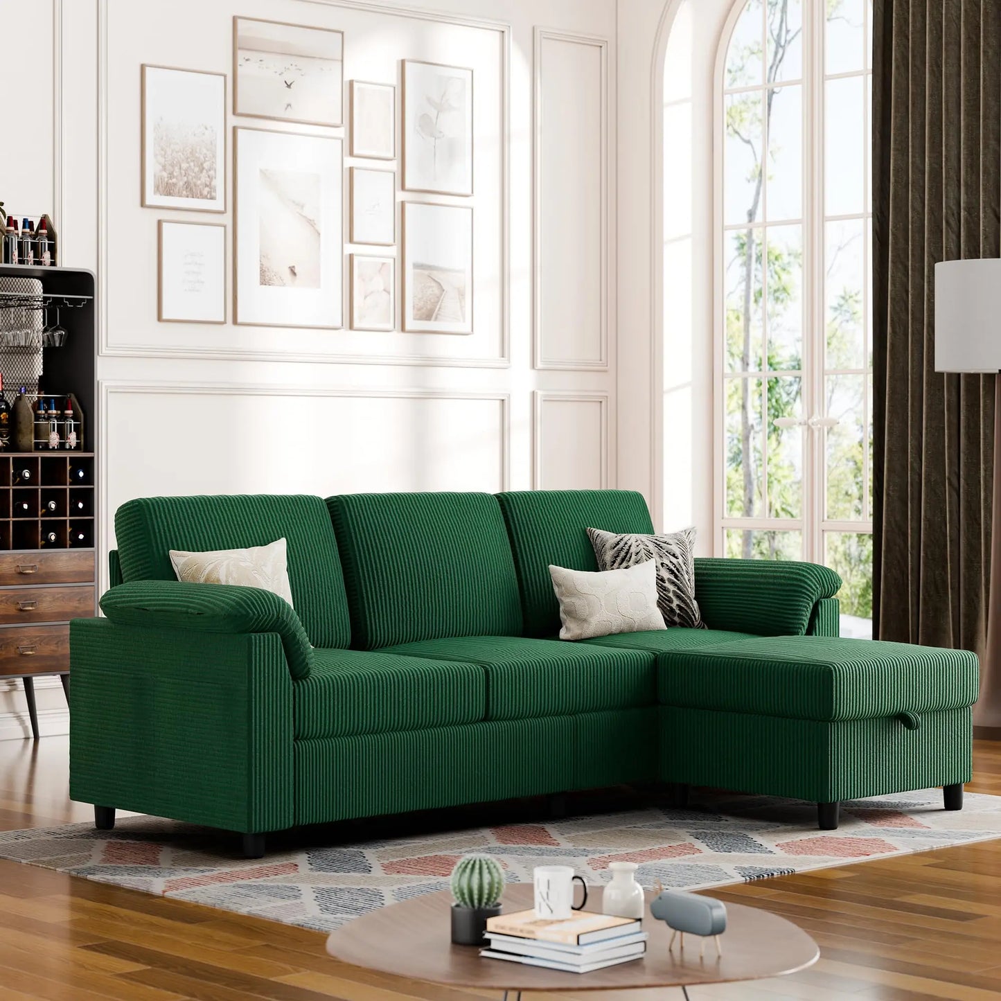 L Shaped Corduroy Sofa With Removable Pillows Mid Century Couch