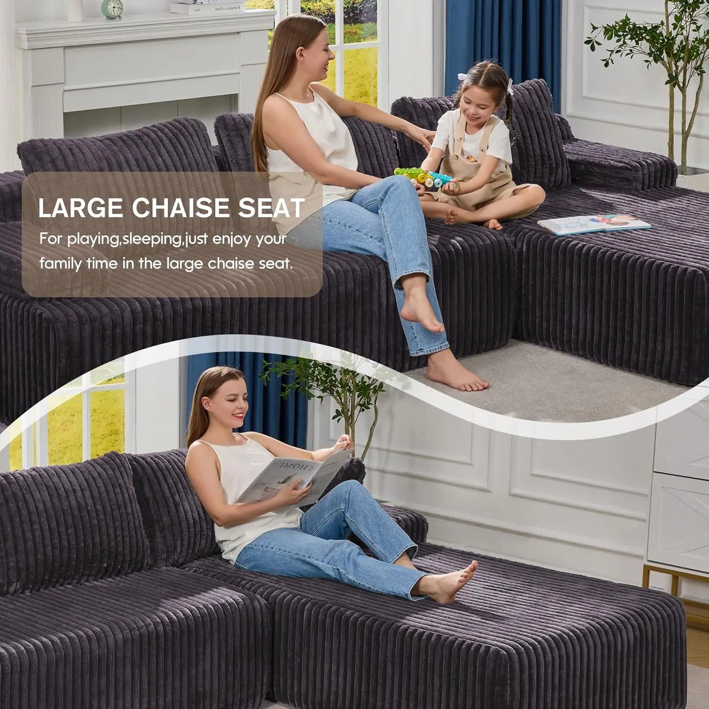 BIANXIANG Modular L-Shape Sectional Sofa With Memory Foam Chaise