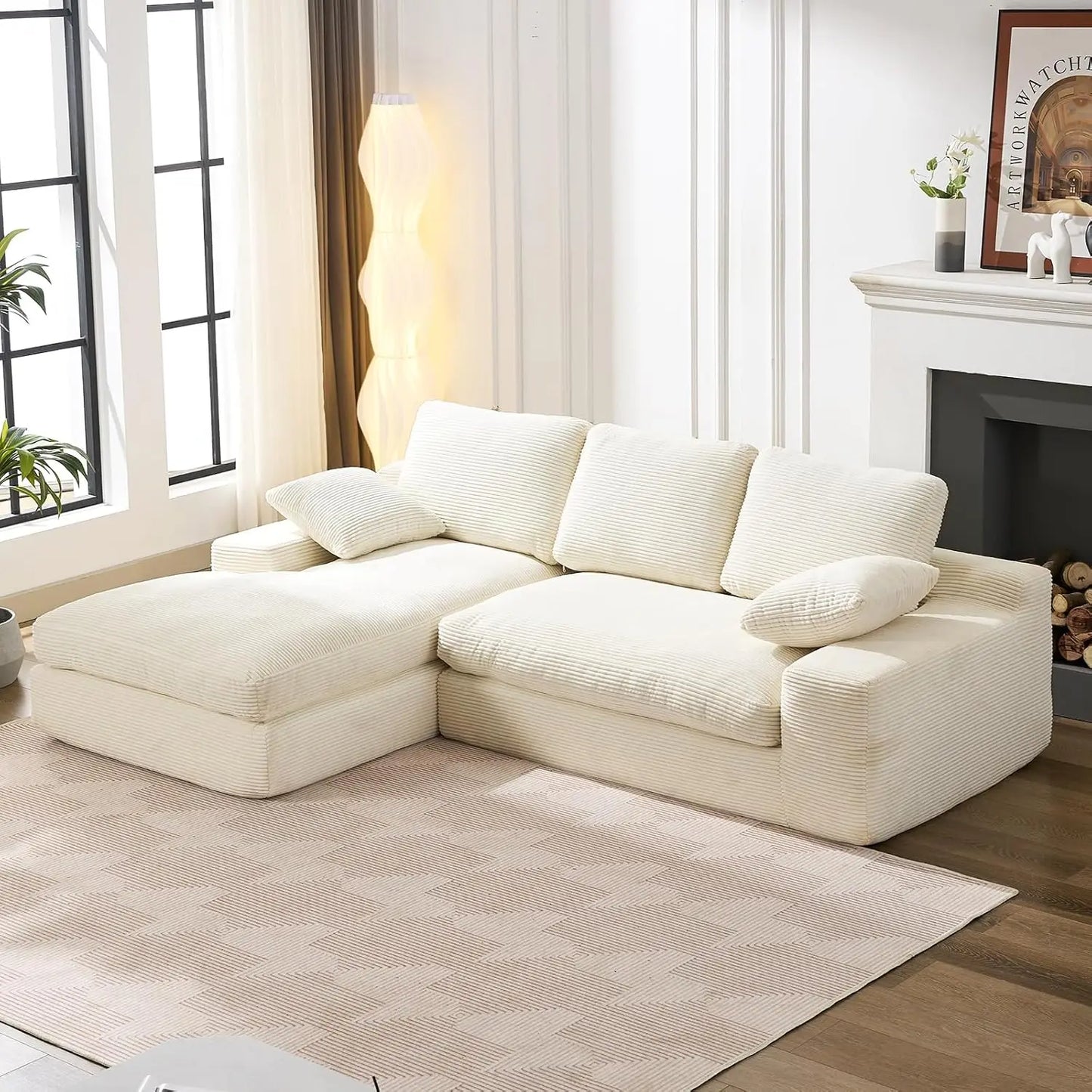 Cloud Modular Sectional Sofa With Chaise L-Shaped Corduroy Upholstered