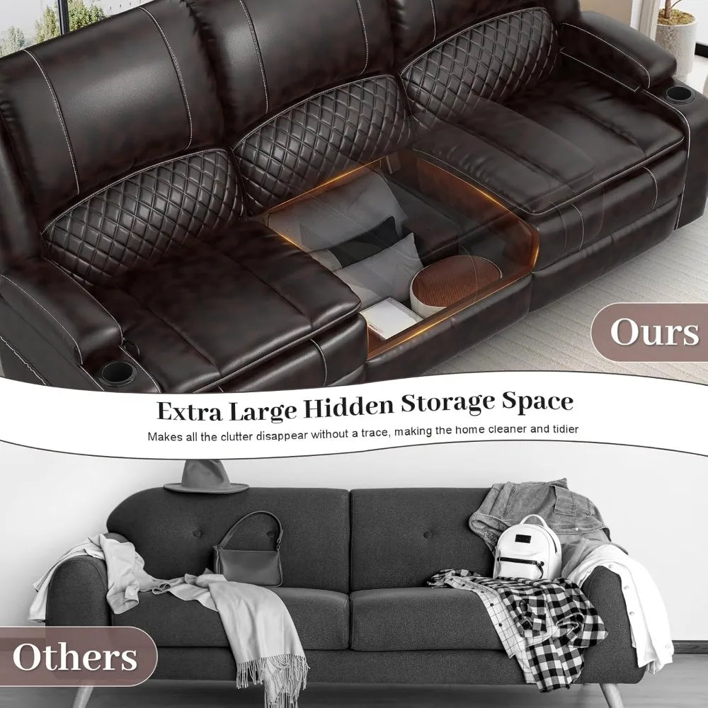 RBXC Manual Reclining Sofa With Hidden Storage And Middle Seat