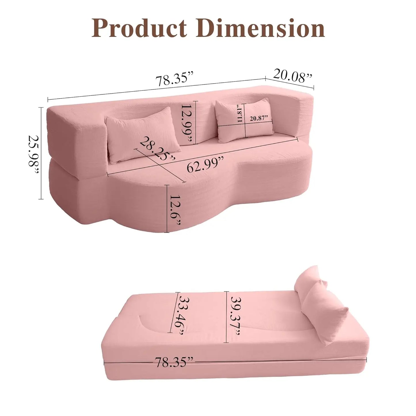 Convertible Sofa Bed 2 In 1 Teddy Fabric Folding Floor Couch Mattress