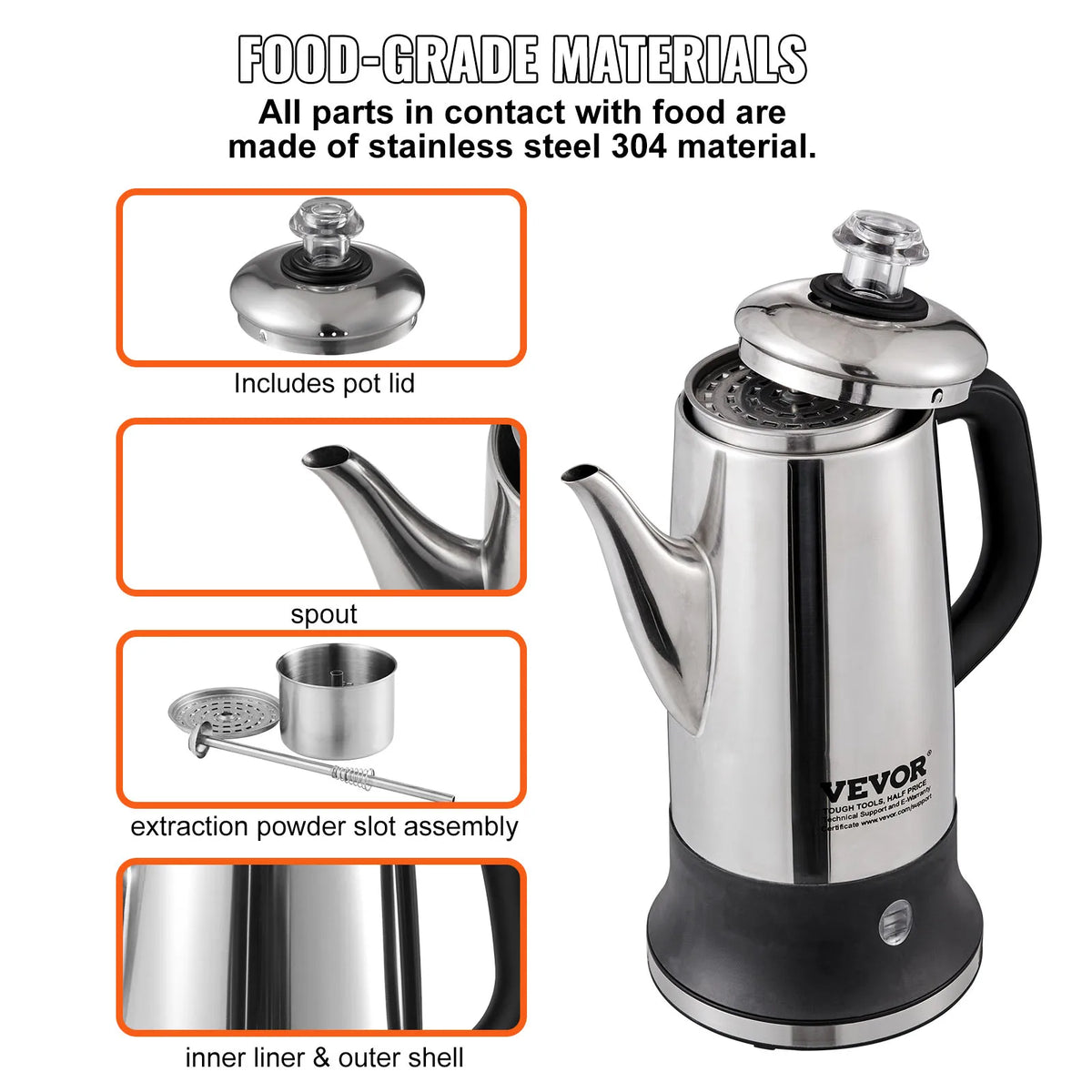 SucceBuy Electric Stainless Steel Coffee Percolator With Keep Warm Function