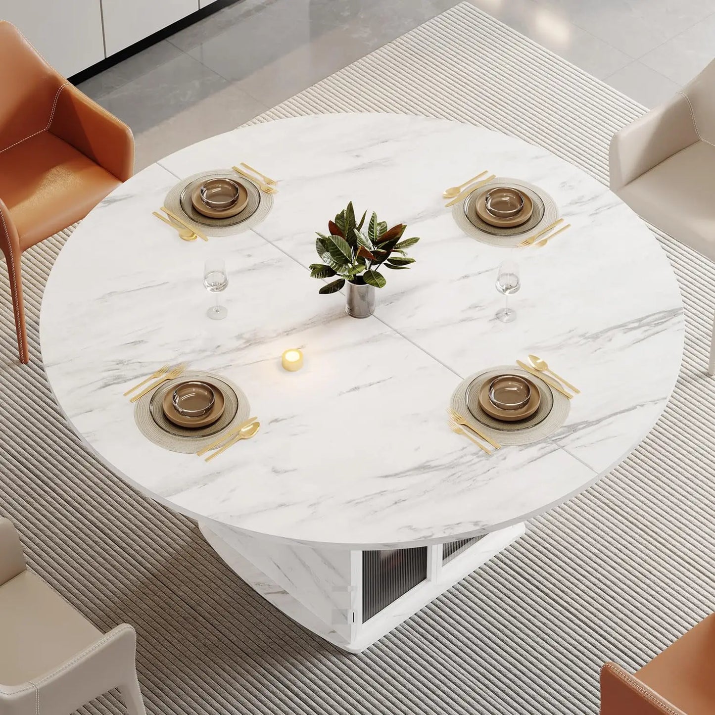 Modern Round Dining Table With Storage For Kitchen And Dining