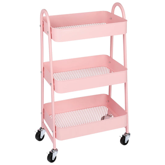 JHK 3 Tier Metal Kitchen Storage Cart With Lockable Wheels