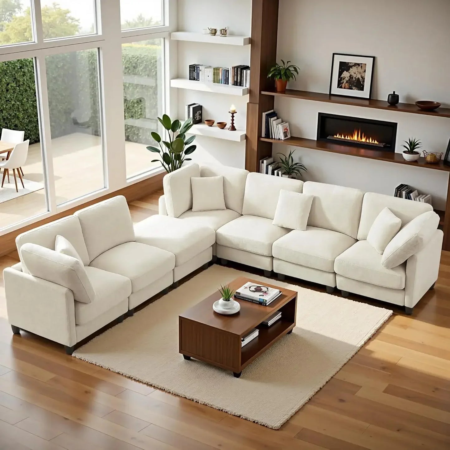 Guangbai Seven Seater Chenille Cloud Couch With Movable Ottoman Sofa