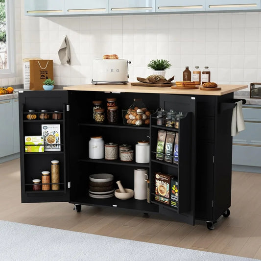 RBXCCarcase Rolling Kitchen Island With Storage And DropLeaf Bar Countertop