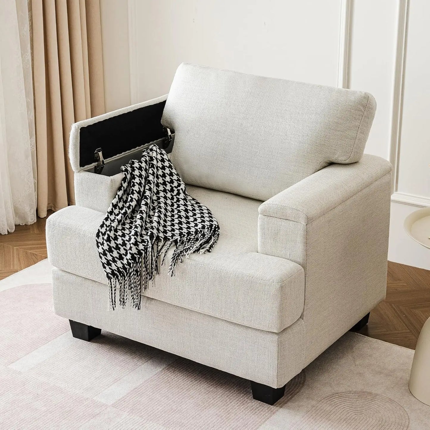 Accent Chair With Armrest Organizer Upholstered Mid Century Living Room